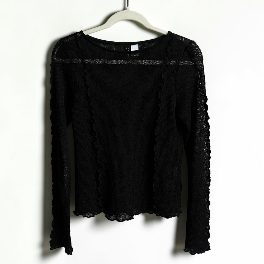HM Divided Semi Sheer Open Knit Top Women's Medium Black Witchy Vamp Coquette